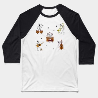 5 Skeleton Musicians - Piano, Drums, Guitar, Bass & Trombone Baseball T-Shirt